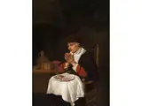 Alte Dame Beim Tischgebet by Quiringh van Brekelenkam, oil on panel, offered Jun 2024