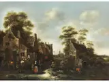 Dorfansicht mit Figuren vor Einem Gasthaus by Klaes Molenaer, oil on canvas, sold Jun 2024