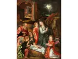 Die Geburt Jesu mit der Anbetung der Engel by Marten de Vos, oil on panel, offered Jun 2023