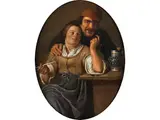 Verliebtes Bäuerliches Paar by Matthijs Wulfraet, oil on copper, offered Mar 2024