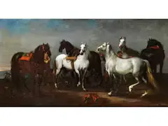 Abendliche Landschaft mit Sechs Prachtvollen Pferden by Pieter van Bloemen, oil on canvas, sold Mar 2026