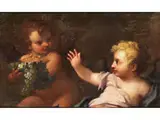 Putti mit Weintraubenrispe by Guillaume Courtois, oil on canvas, offered Jun 2023