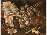 Das Katzenkonzert by Ferdinand van Kessel the Elder, oil on copper, sold Mar 2023