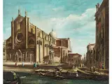 Vedute mit Ansicht der Basilica dei Santi Giovanni e Paolo by Giuseppe Bernardino Bison, oil on canvas, offered Mar 2023