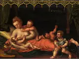 Allegorie der Caritas by Niederländischer Manierist um 1600, oil on panel, offered Sep 2019