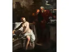 Susanna im Bade und die Alten by Pier Francesco Mola, oil on canvas, sold Jun 2021
