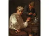 Zwei Pfeifenraucher and Einem Fasstisch by Artus Wolffort, oil on copper, offered Apr 2018
