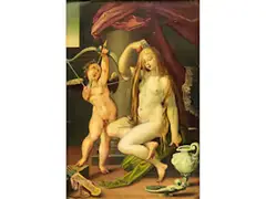 Venus und Amor by Hendrick Goltzius, oil on copper, offered Jun 2024