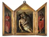 Untitled by Kleiner Hausaltar in Form eines klappbaren Triptychons, oil on panel, sold Jul 2018