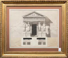 Caryatids and Temple Plan by Giovanni Battista Piranesi, engraving, sold Jul 2024