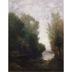 Rowing on a River by George William Whitaker, oil on canvas, sold Aug 2024
