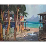 Raiatea Village by Douglas McKinley Shively, 1980, oil on board, sold Aug 2024