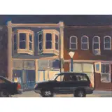 Untitled (Street at Night) by Jon Francis, oil on canvas affixed to board, sold Aug 2024