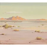 Desert Landscape by Victor Forsythe, oil on canvas affixed to board, sold Aug 2024