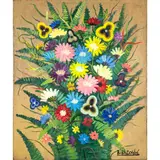 Untitled by Bibi Zogbé, oil on masonite, sold Aug 2024