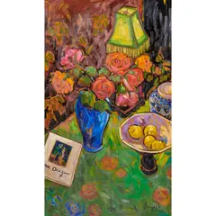 Still Life with Roses by Jae Dougall, acrylic on canvas, sold Aug 2024