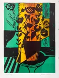 Abstracted Still Life Scene by Irene Zevon, 1959, Lithograph in Colors on Paper, sold Nov 2025
