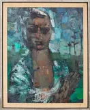 Post-Cubist Portrait by Robert J. Cariola, Oil on Panel, sold Nov 2025