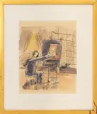 Self Portrait of the Artist at Easel by István Farkas, Watercolor and Ink on Paper, sold Nov 2025