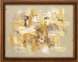 Abstract Landscape Scene by Gino Hollander, 1976, Mixed Media on Toned Gray Paper, sold Nov 2025