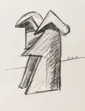 Abstract Expressionist Sculpture Study Sketch by Seymour Lipton, 1980, Oil Crayon on Paper, sold Nov 2025
