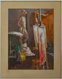 Atelier Scene with Nude Figure by Philip Laughlin, 1986, Pastel on Board, sold Nov 2025