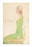 Portrait of a Seated Woman in an Egyptian Revival Interior Scene by Edgar Scudder Hamilton, 1894, Oil on Paper, sold Nov 2025