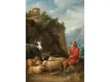 Rastender Hirte mit Schalmei und Seinen Tieren by David Teniers d.J., oil on panel, offered Sep 2019