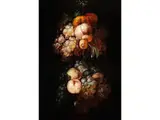 Fruchtgirlande mit Trauben, Pfirischen und Zitrusfrüchten by Jan Pauwel Gillemans d. Ä., oil on canvas, offered Mar 2015