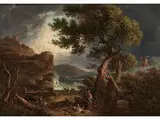 Gewitterlandschaft mit Mythologischer Darstellung der Bestrafung Niobes by Philip James de Loutherbourg, oil on canvas, sold Dec 2018