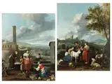 Italienische Landschaften mit Händlern und Hirten by Hendrick Mommers, 1623 Haarlem – 1693 Amsterdam, oil on panel, offered Mar 2025