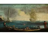 Küstenszene mit Schiffen und Figuren am Ufer by Giacomo Guardi, oil on canvas, offered Jun 2016