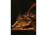 Grosses Jagdstillleben mit Flinte und Erlegtem Federvieh Sowie Fischen by Pieter de Putter, oil on panel, offered Sep 2023