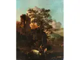 Abendliche Baumlandschaft mit Ruine und Hirten by Jan Dircksz Both, oil on panel, offered Sep 2018