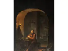 Junger Mönch mit Buch im Gewölbe by Gerrit Dou, oil, offered Dec 2025