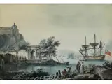 Eingang zu Einem Hafen und Einer Zitadelle by Alexandre Jean Noël, watercolor, offered Sep 2023