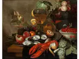Grosses Prunkstillleben mit Früchten, Austern und Hummer by Martinus Nellius, oil on canvas, sold Dec 2016