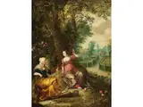 Vertumnus und Pomona by Pieter van Avont, oil on copper, offered Mar 2023