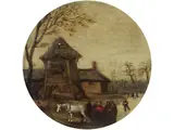 Winterlandschaft mit Schlittenfahrern by Esaias van de Velde d. Ä., oil on panel, offered Mar 2023