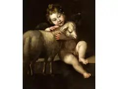 Putto mit dem Lamm Gottes by Domenichino, oil on canvas, offered Dec 2020
