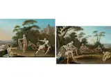 Zwei Szenen mit Badenden Mädchen an Teichufern in Baumlandschaft by Jacques Sébastien Leclerc, oil on copper, offered Dec 2019