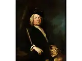 Herrenporträt in Jagdlichem Gewand mit Jagdhund by Johann Kupezky, oil on canvas, offered Jun 2016