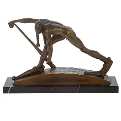 Untitled by Paul Rosanowski, bronze "Narr" sculpture of a jester on black marble base, sold Dec 2025
