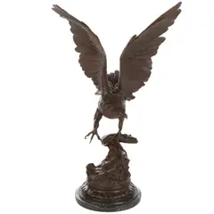 Untitled by Jules Moigniez, bronze eagle perched on a branch with outstretched wings on green marble base, sold Dec 2025