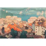 Rugano Machi (Lugano) by Hiroshi Yoshida, 1925, woodcut in colors, sold Aug 2024