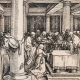 The Presentation in the Temple" from "The Life of the Virgin" series by Albrecht Durer, woodcut on laid paper possibly before text verso, sold Aug 2024