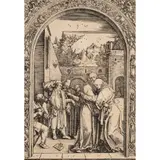 Joachim and Anna at the Golden Gate" from "The Life of the Virgin" series by Albrecht Durer, woodcut of thick laid paper, sold Aug 2024