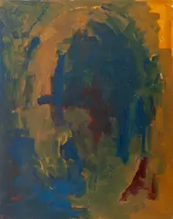 Abstract Composition in Blue and Yellow by Robert O'Meara, Oil on Canvas, sold Nov 2025