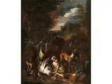 Jäger mit Hunden und Jagdtrophäen by Adriaen de Gryeff, oil on canvas, offered Jun 2021