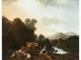 Landschaft am Fluss mit Herde by Nicolaes Pieterszoon Berchem, oil on canvas, offered Apr 2020